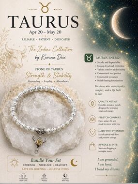 Taurus Zodiac Unisex Stretch Bracelet - Silver with Charm
